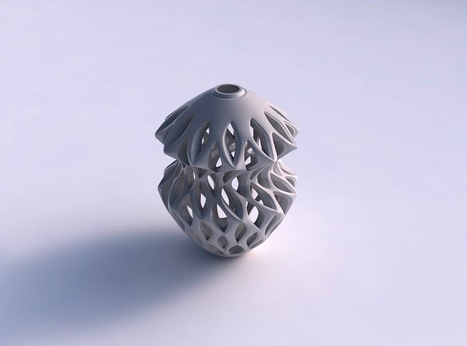 Vase twisted bend inward with smooth cuts and extruded top twisted and squeezed | 3D