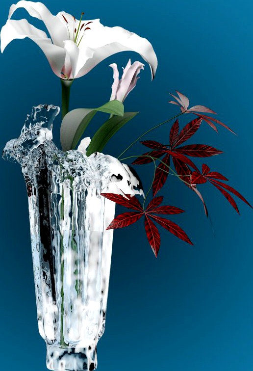 Vase Splash with Flowers 3D Model