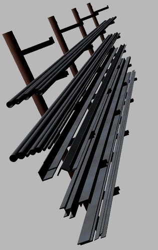 rack filled with steel profiles