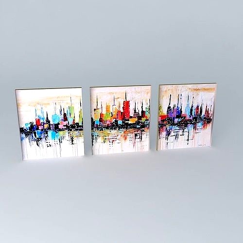 Triptych painting - abstract city