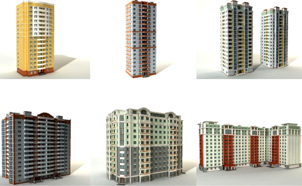 11 multistorey buildings 3D Model