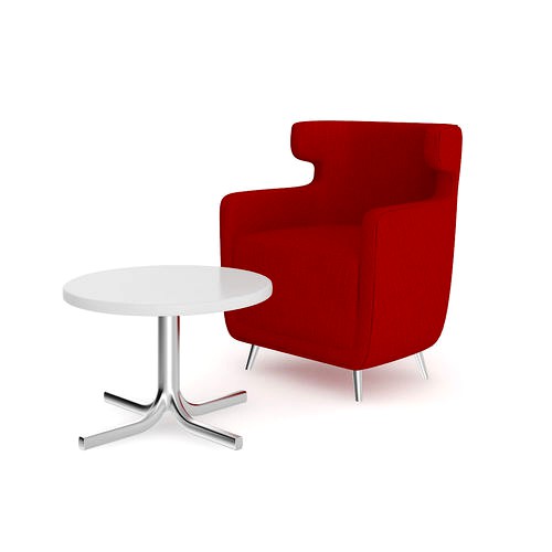 Red Armchair with Coffee Table