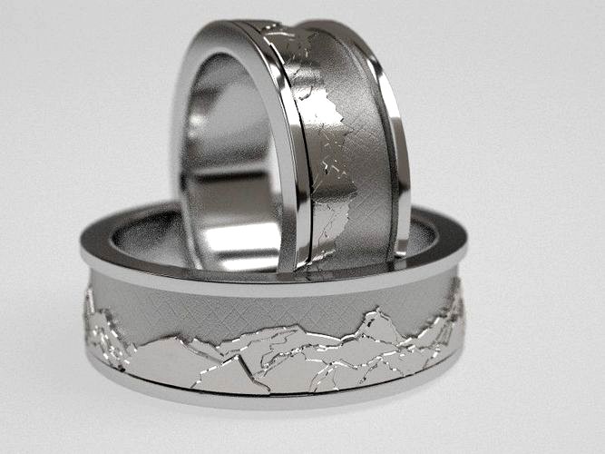 Mountains wedding bands | 3D