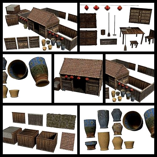 Samurai Rural Wooden Japan Forest House Set Farmer