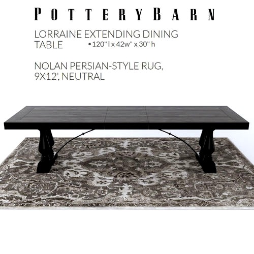 Pottery Barn LORRAINE DINING TABLE NOLAN PERSIAN-STYLE RUG