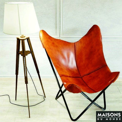 LAMPADAIRE MATELOT and Leather armchair in camel Santiago Maiso