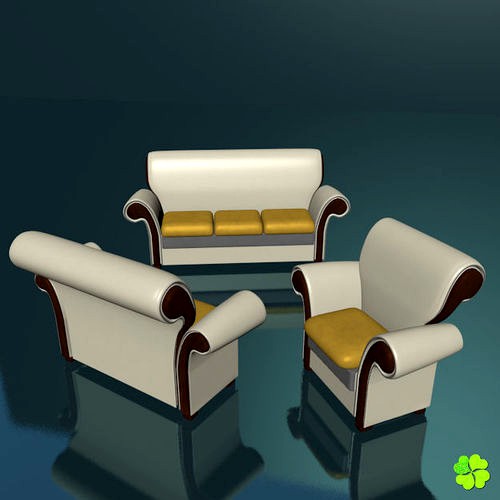 Leather set sofas low poly