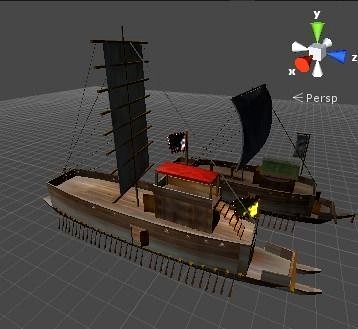 old samurai battle ship and old korea battle ship unity 3d