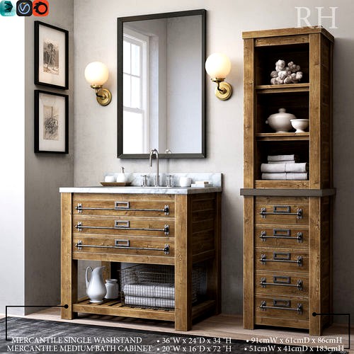 MERCANTILE SINGLE WASHSTAND and MERCANTILE MEDIUM BATH CABINET