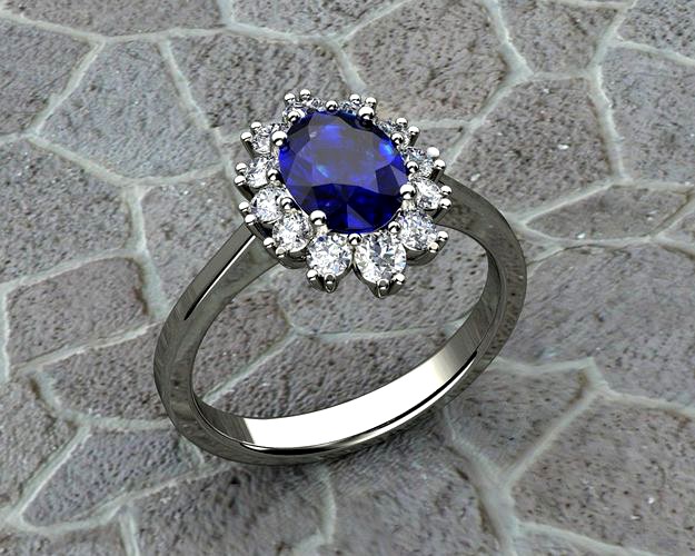 Diamond and Sapphire Diana Engagement Ring | 3D
