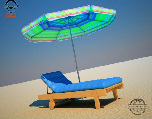 Beach Chair Umbrella 3D Model