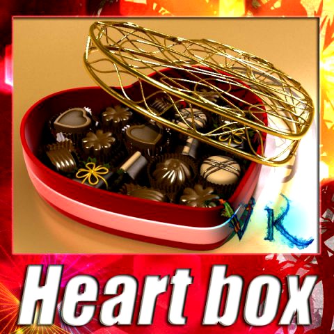 Chocolate Candy Pieces in Heart Box 8 3D Model
