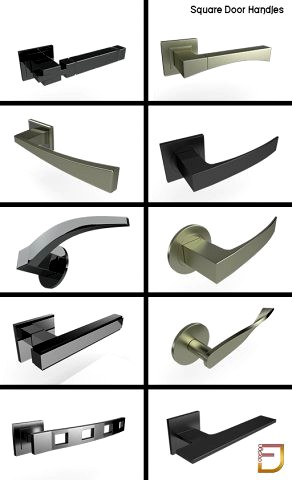 Square Door Handles Collection 1 3D Model