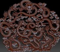 nine Chinese traditional dragons model of bas-relief for cnc