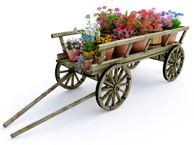 wooden cart flower pot