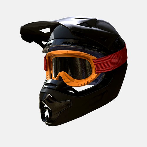 Low Poly PBR Motocross Helmet and Goggles