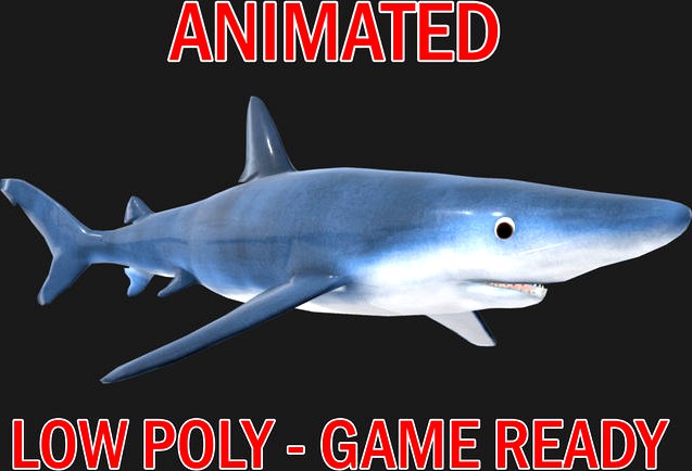 Low poly Blue Shark Fish Animated - Game Ready