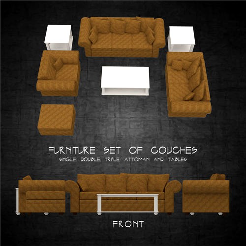 Sofa and tables furniture set multiple sizes architectural