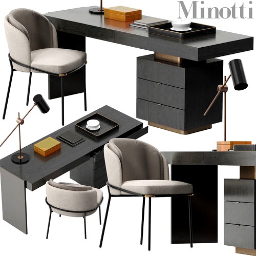 Minotti Carson desk Fil noir chair set