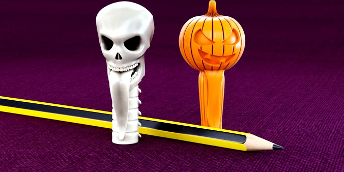 Skull and Pumpkin Pencil Caps | 3D