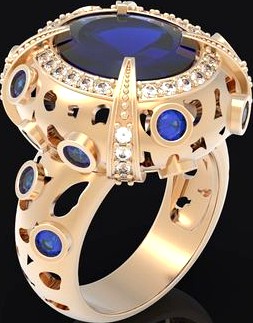 Ring of Bohemia with sapphires | 3D