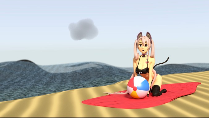 Cat girl at the beach