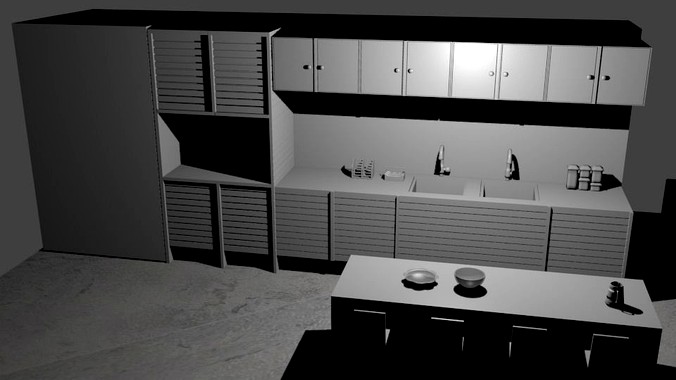 Plain Kitchen and Dining Room 3D Model