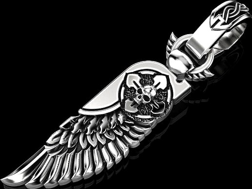Pendant Wing with a skull | 3D