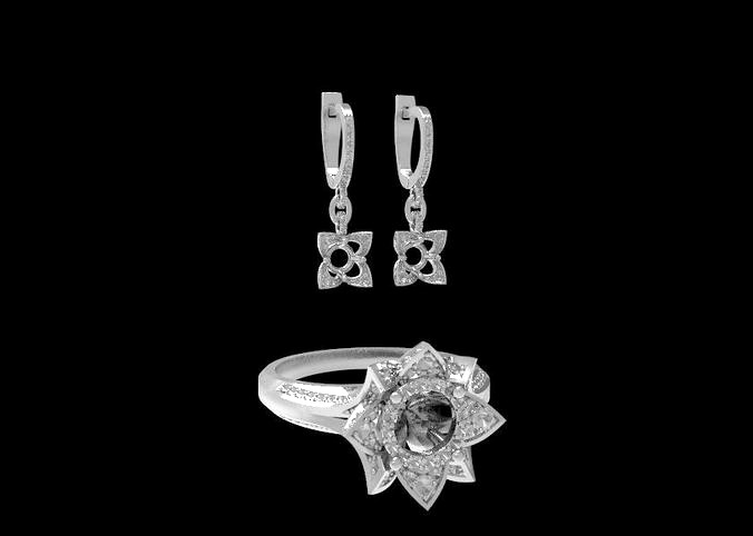 lotus ring and earrings | 3D