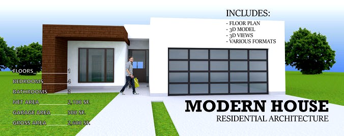 MODERN RESIDENTIAL HOUSE - 1 STORY 4 BEDROOM 3 CAR GARAGE