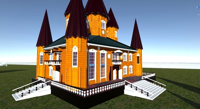 Russian wooden house in Siberian village -1 Terem   for 3D games
