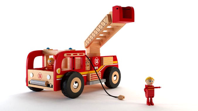 Fireman Truck Wood Toy - Camion de pompiers en bois - Jouet