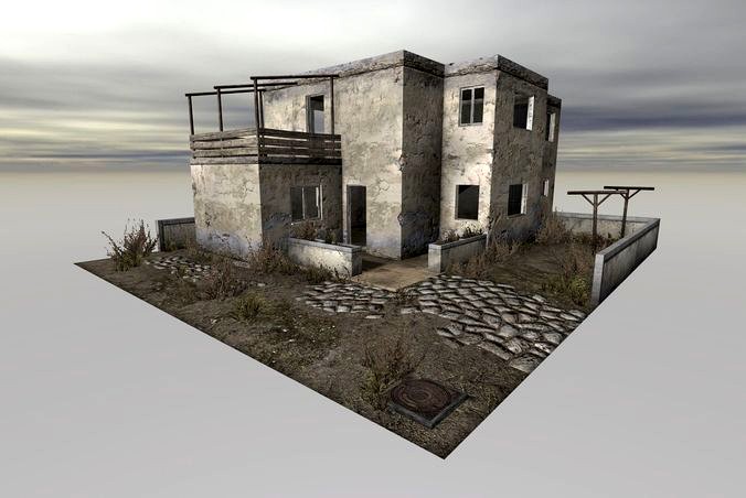 Small house - abandoned and ruined - Game-ready asset