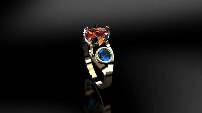 two tone gold ring with mexican opal and swiss blue topaz | 3D