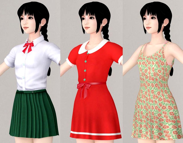 T pose nonrigged model of Kumiko with various outfit