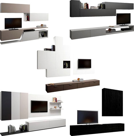 Set of five TV shelfs