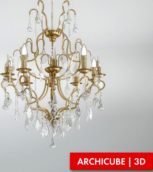 Chandelier luster ceiling lamp bulb light 3D Model