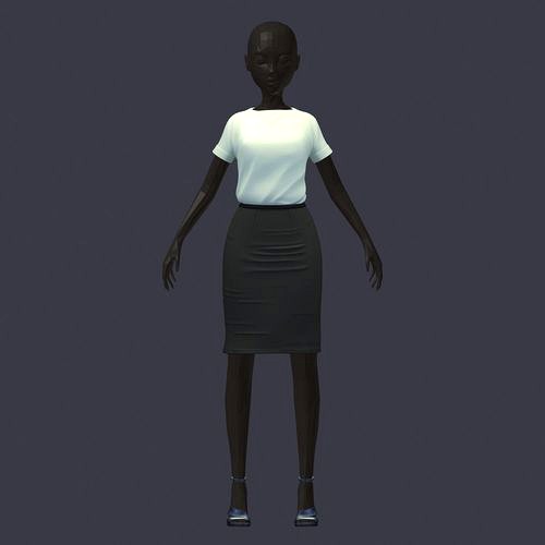 stylish avatar office girl white blouse grey skirt heel shoes