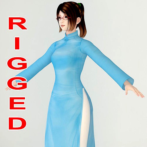 T pose rigged model of Natsumi in ao dai