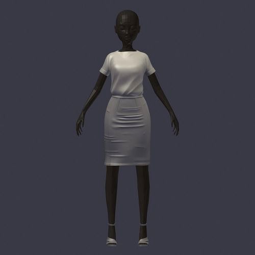 subdivision 3d model avatar base set blouse skirt heel shoes