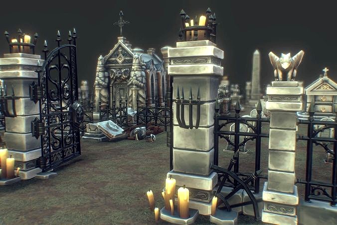 Cemetery Starter Set - Low Poly Hand Painted