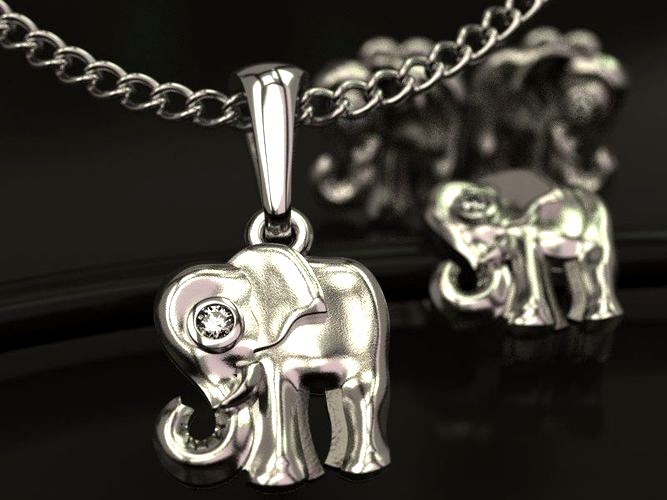 Baby Elephant pendant  charm and ear stugs - original | 3D