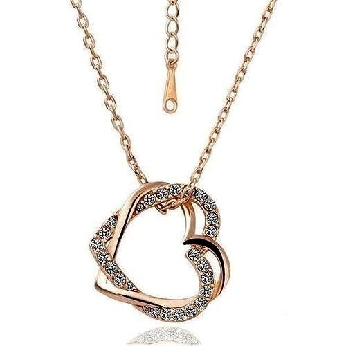 Intersecting double hearts pendant with gemstones | 3D