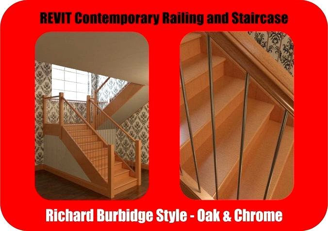 Contemporary Oak and Chrome Staircase Revit and Max