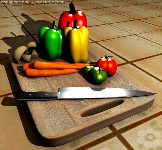 Cutting board with vegetables 3D Model