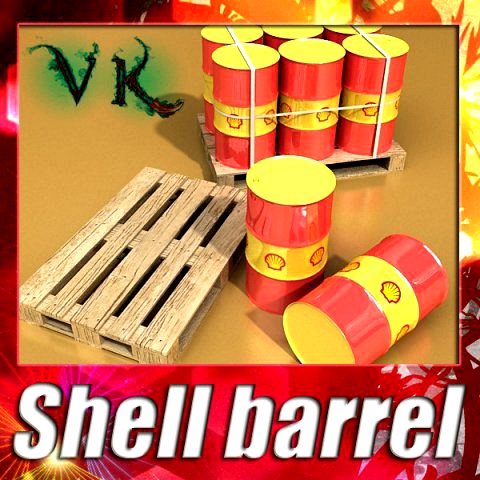 Shell Oil Metal Drums  Pallet 3D Model