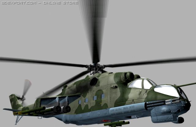 Mil Mi24 P Hind Soviet Helicopter Gunship Game 3D Model