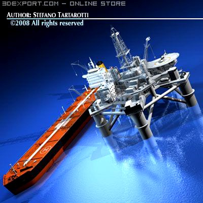 Oil platform with tankership 3D Model