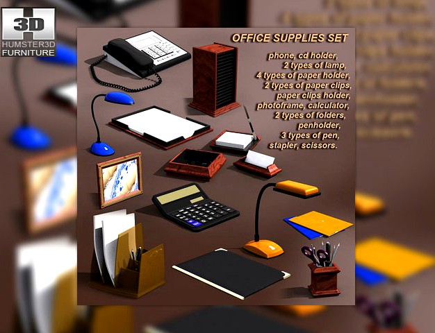 Office supplies set 3D Model