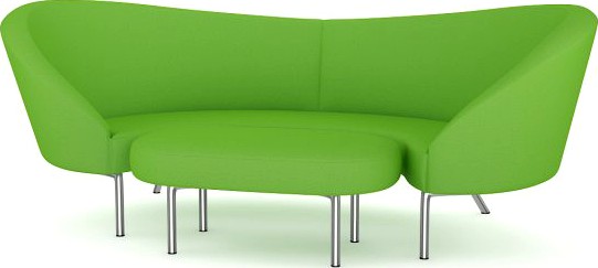 Green Sofa with Footrest 3D Model